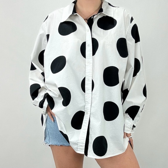 Lane Bryant Polka Dot Button Down Shirt - Picture 4 of 5